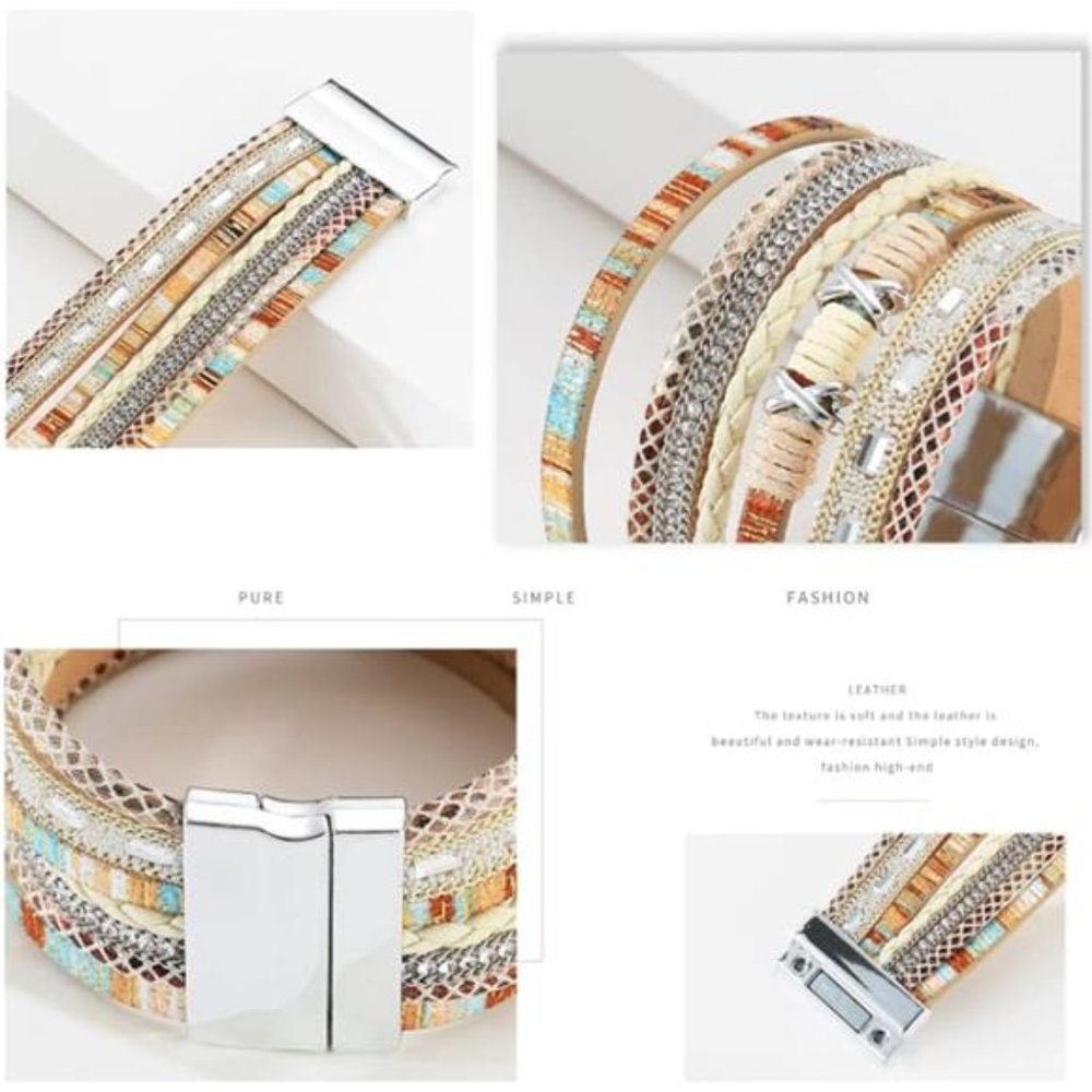 Leather multilayer bracelet Ladies bracelet women closure - Picture 2 of 7